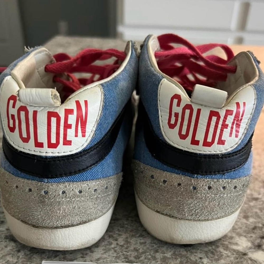 Golden Goose Blue Denim Midstar sneakers- I changed the laces to pink laces.
